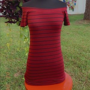 Red and black striped dress